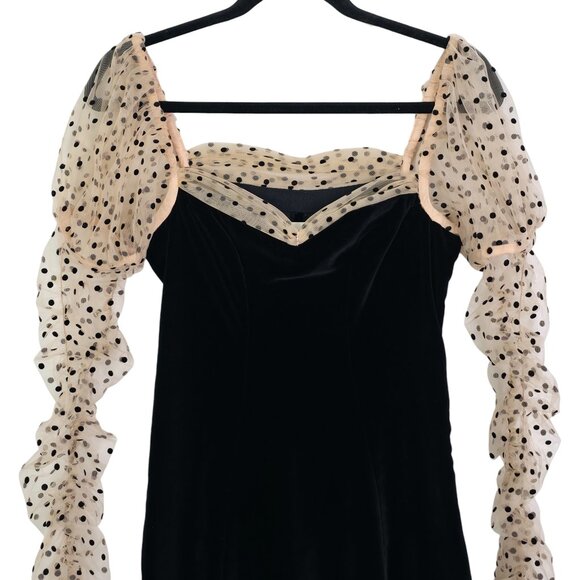 Doen Criselda Midi Dress Black Velvet Polka Dot Puff Sleeve Heirloom Size 00 - Picture 6 of 12